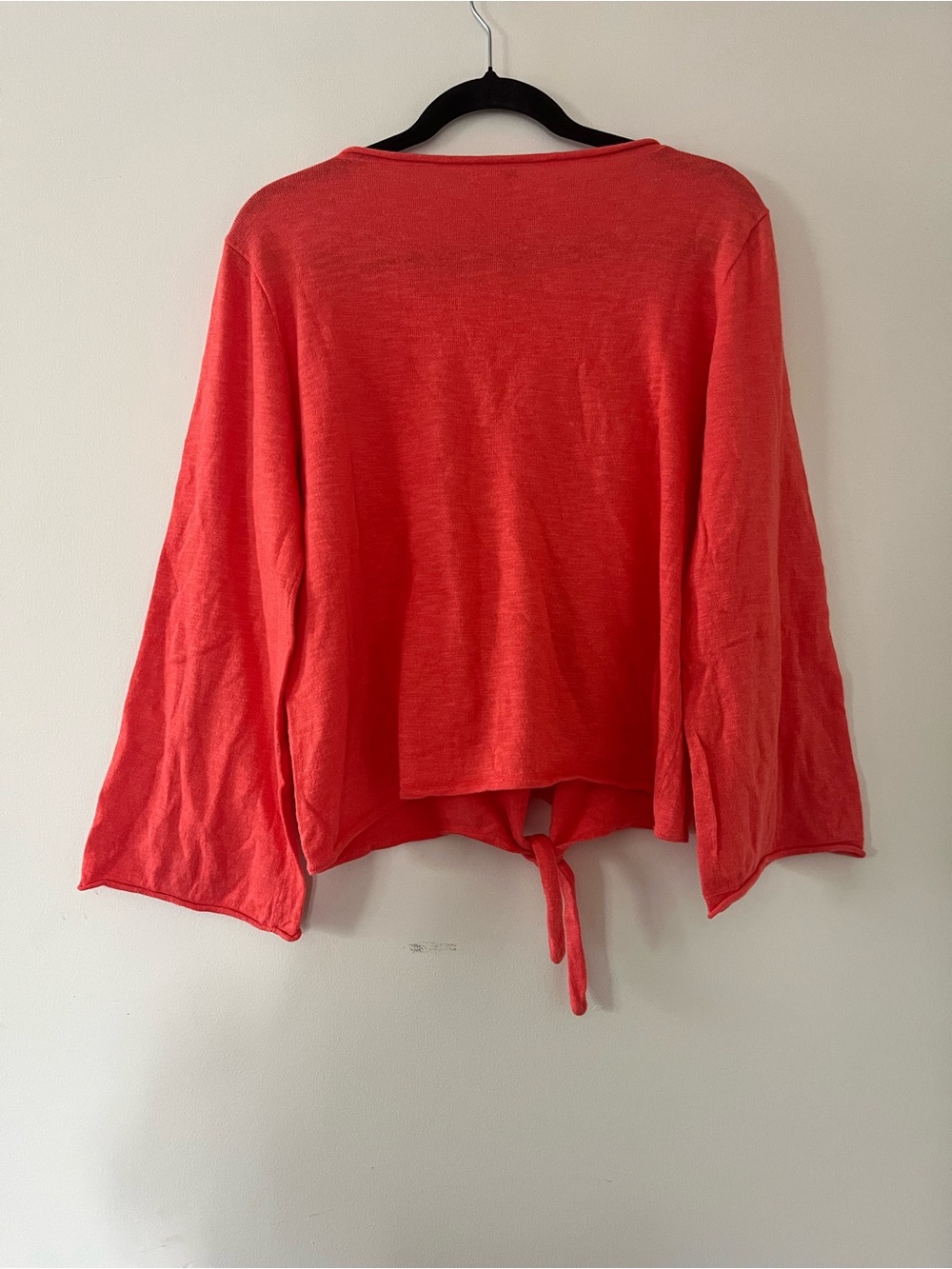 J Crew Coral Orange Cotton Tie Hem Top Large Coastal Euro Summer Minimalist - Picture 5 of 6
